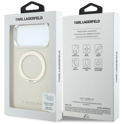 Custodia MagSafe per Apple iPhone 18 Pro / 17 Pro, Karl Lagerfeld, Ring Stand 360 Saffiano, Beige