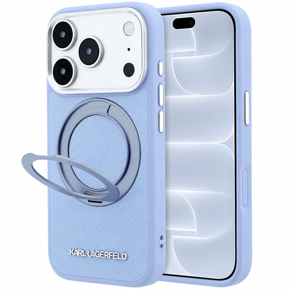Custodia MagSafe per Apple iPhone 18 Pro / 17 Pro, Karl Lagerfeld, Ring Stand 360 Saffiano, Blu