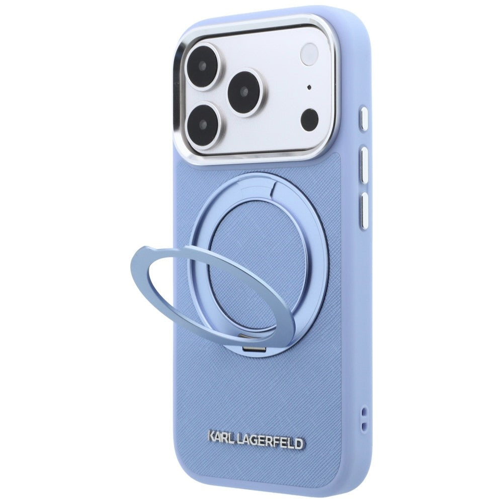 Custodia MagSafe per Apple iPhone 18 Pro / 17 Pro, Karl Lagerfeld, Ring Stand 360 Saffiano, Blu
