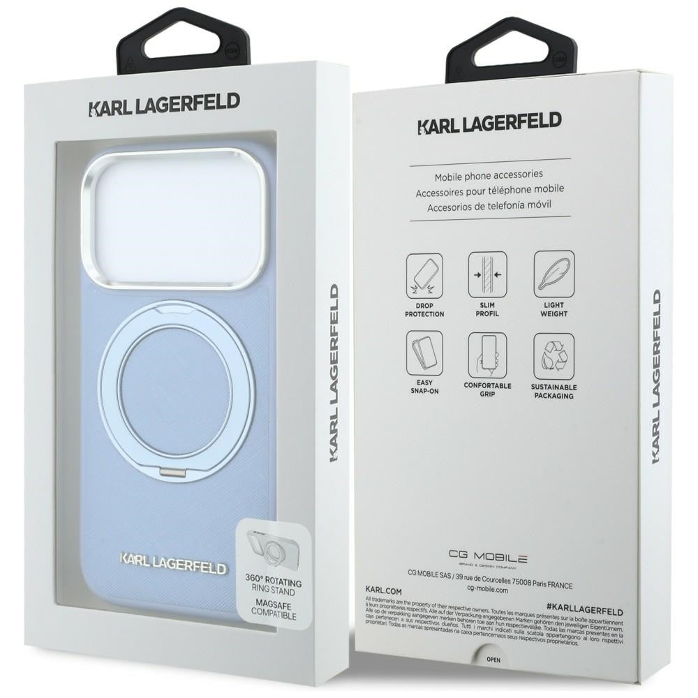Custodia MagSafe per Apple iPhone 18 Pro / 17 Pro, Karl Lagerfeld, Ring Stand 360 Saffiano, Blu