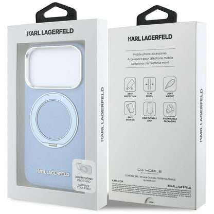 Custodia MagSafe per Apple iPhone 18 Pro / 17 Pro, Karl Lagerfeld, Ring Stand 360 Saffiano, Blu