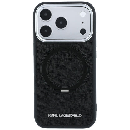 Custodia MagSafe per Apple iPhone 18 Pro / 17 Pro, Karl Lagerfeld, Ring Stand 360 Saffiano, Nera