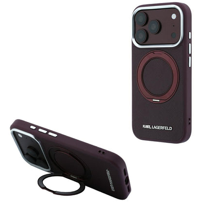 Custodia MagSafe per Apple iPhone 18 Pro / 17 Pro, Karl Lagerfeld, Ring Stand 360 Saffiano, color bordeaux