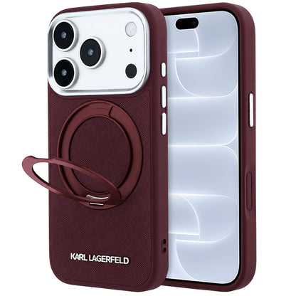 Custodia MagSafe per Apple iPhone 18 Pro / 17 Pro, Karl Lagerfeld, Ring Stand 360 Saffiano, color bordeaux