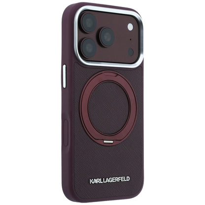 Custodia MagSafe per Apple iPhone 18 Pro / 17 Pro, Karl Lagerfeld, Ring Stand 360 Saffiano, color bordeaux