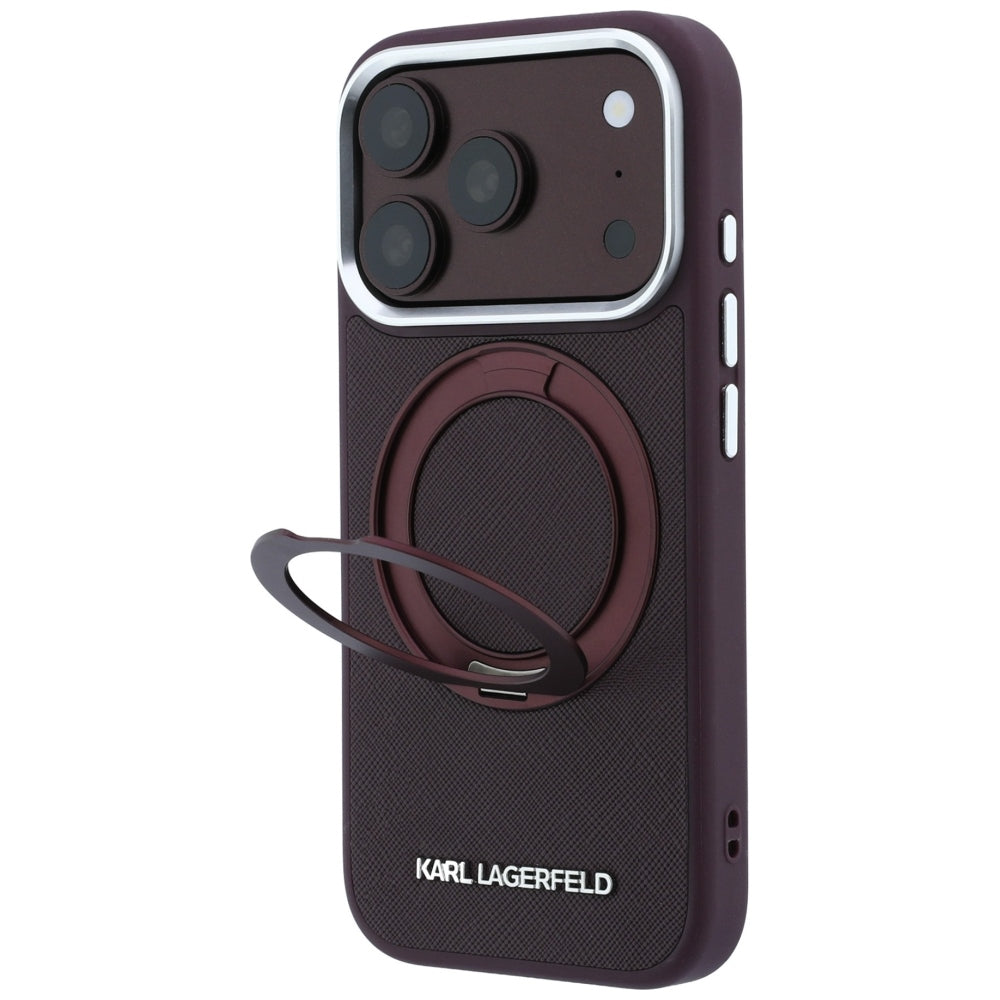 Custodia MagSafe per Apple iPhone 18 Pro / 17 Pro, Karl Lagerfeld, Ring Stand 360 Saffiano, color bordeaux