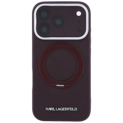 Custodia MagSafe per Apple iPhone 18 Pro / 17 Pro, Karl Lagerfeld, Ring Stand 360 Saffiano, color bordeaux
