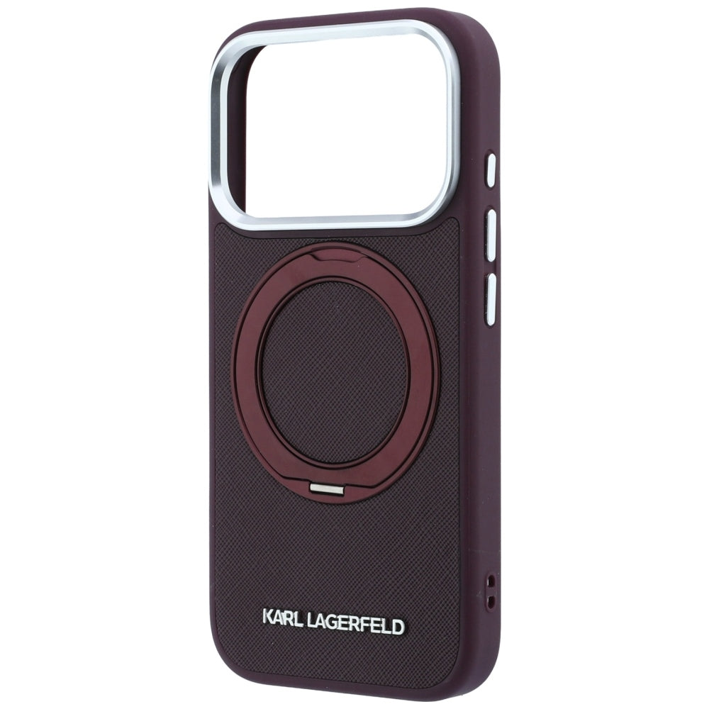 Custodia MagSafe per Apple iPhone 18 Pro / 17 Pro, Karl Lagerfeld, Ring Stand 360 Saffiano, color bordeaux