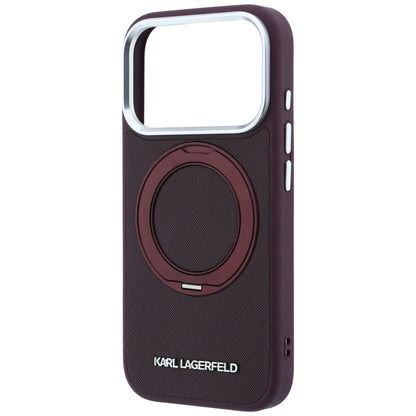 Custodia MagSafe per Apple iPhone 18 Pro / 17 Pro, Karl Lagerfeld, Ring Stand 360 Saffiano, color bordeaux