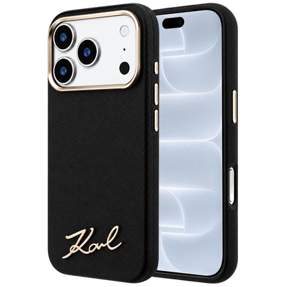 Custodia MagSafe per Apple iPhone 18 Pro / 17 Pro, Karl Lagerfeld, Saffiano Small Script Metal Logo, Nera