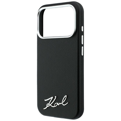 Custodia MagSafe per Apple iPhone 18 Pro / 17 Pro, Karl Lagerfeld, Saffiano Small Script Metal Logo, Nera