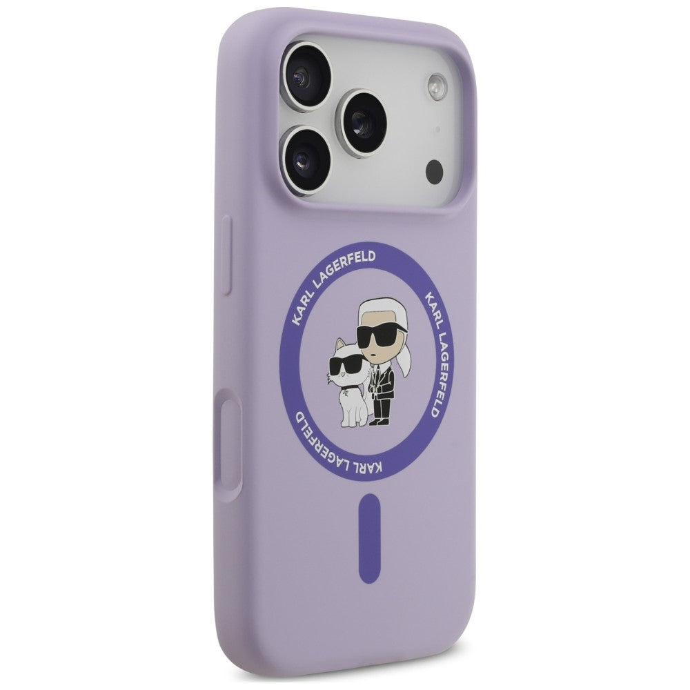 Custodia MagSafe per Apple iPhone 18 Pro / 17 Pro, Karl Lagerfeld, Silicone Ring Karl & Choupette, Viola