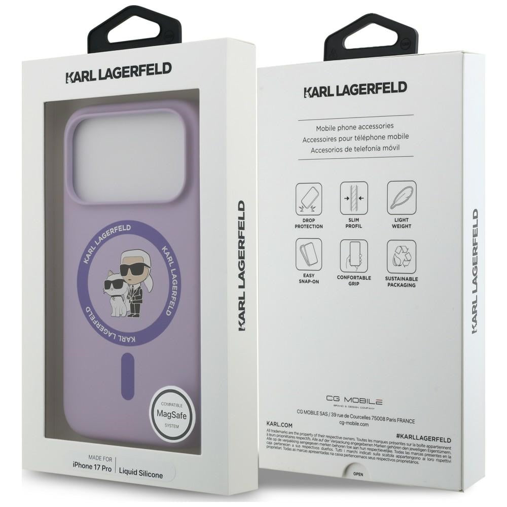 Custodia MagSafe per Apple iPhone 18 Pro / 17 Pro, Karl Lagerfeld, Silicone Ring Karl & Choupette, Viola