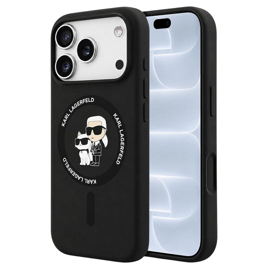 Custodia MagSafe per Apple iPhone 18 Pro / 17 Pro, Karl Lagerfeld, Silicone Ring Karl & Choupette, Nera