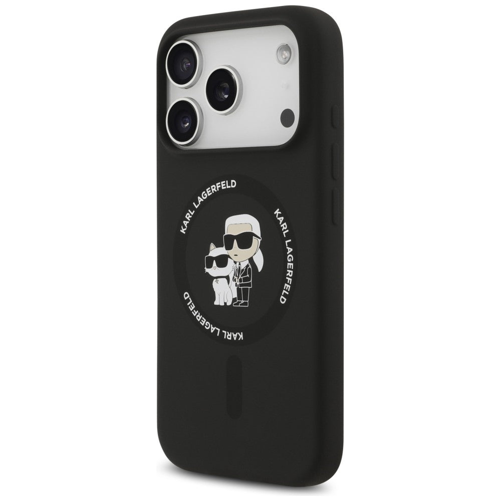 Custodia MagSafe per Apple iPhone 18 Pro / 17 Pro, Karl Lagerfeld, Silicone Ring Karl & Choupette, Nera