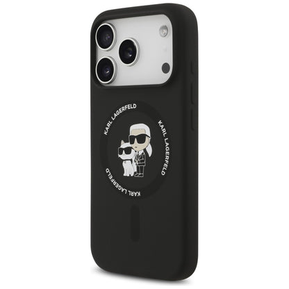 Custodia MagSafe per Apple iPhone 18 Pro / 17 Pro, Karl Lagerfeld, Silicone Ring Karl & Choupette, Nera