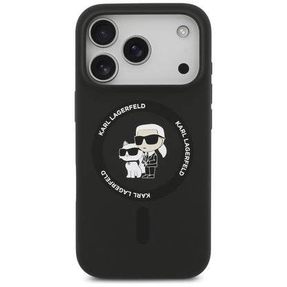 Custodia MagSafe per Apple iPhone 18 Pro / 17 Pro, Karl Lagerfeld, Silicone Ring Karl & Choupette, Nera