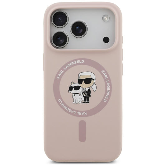 Custodia MagSafe per Apple iPhone 18 Pro / 17 Pro, Karl Lagerfeld, Silicone Ring Karl & Choupette, Rosa