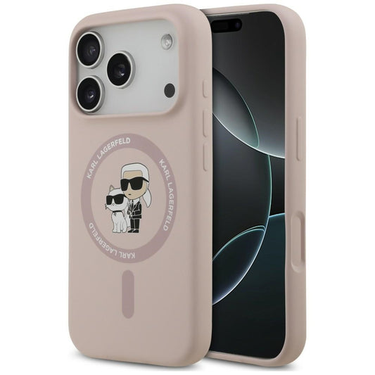 Custodia MagSafe per Apple iPhone 18 Pro / 17 Pro, Karl Lagerfeld, Silicone Ring Karl & Choupette, Rosa