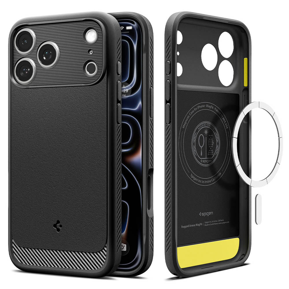 Custodia MagSafe per Apple iPhone 18 Pro / 17 Pro, Spigen, Rugged Armor, Nero Opaco ACS12147