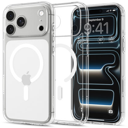 Custodia MagSafe per Apple iPhone 18 Pro / 17 Pro, Spigen, Ultra Hybrid, Trasparente Bianca ACS12155