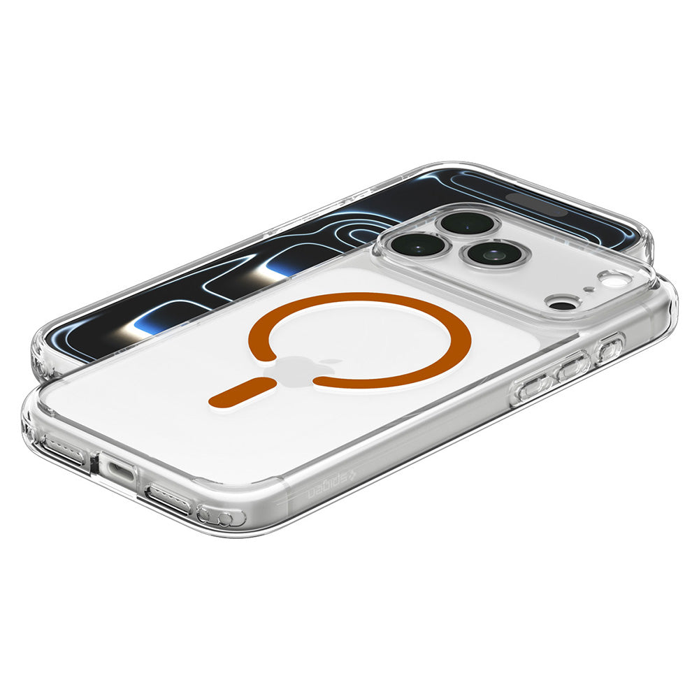 Custodia MagSafe per Apple iPhone 18 Pro / 17 Pro, Spigen, Ultra Hybrid, Trasparente Arancione ACS12159