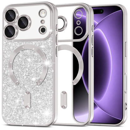 Custodia MagSafe per Apple iPhone 18 Pro / 17 Pro, Techsuit, Luxury Glitter, Argento