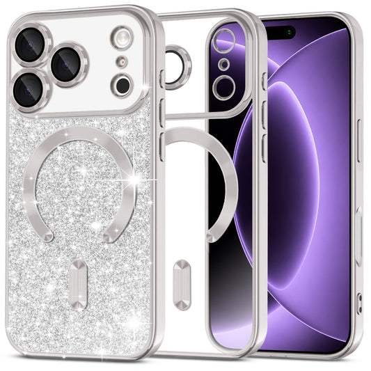 Custodia MagSafe per Apple iPhone 18 Pro / 17 Pro, Techsuit, Luxury Glitter, Argento