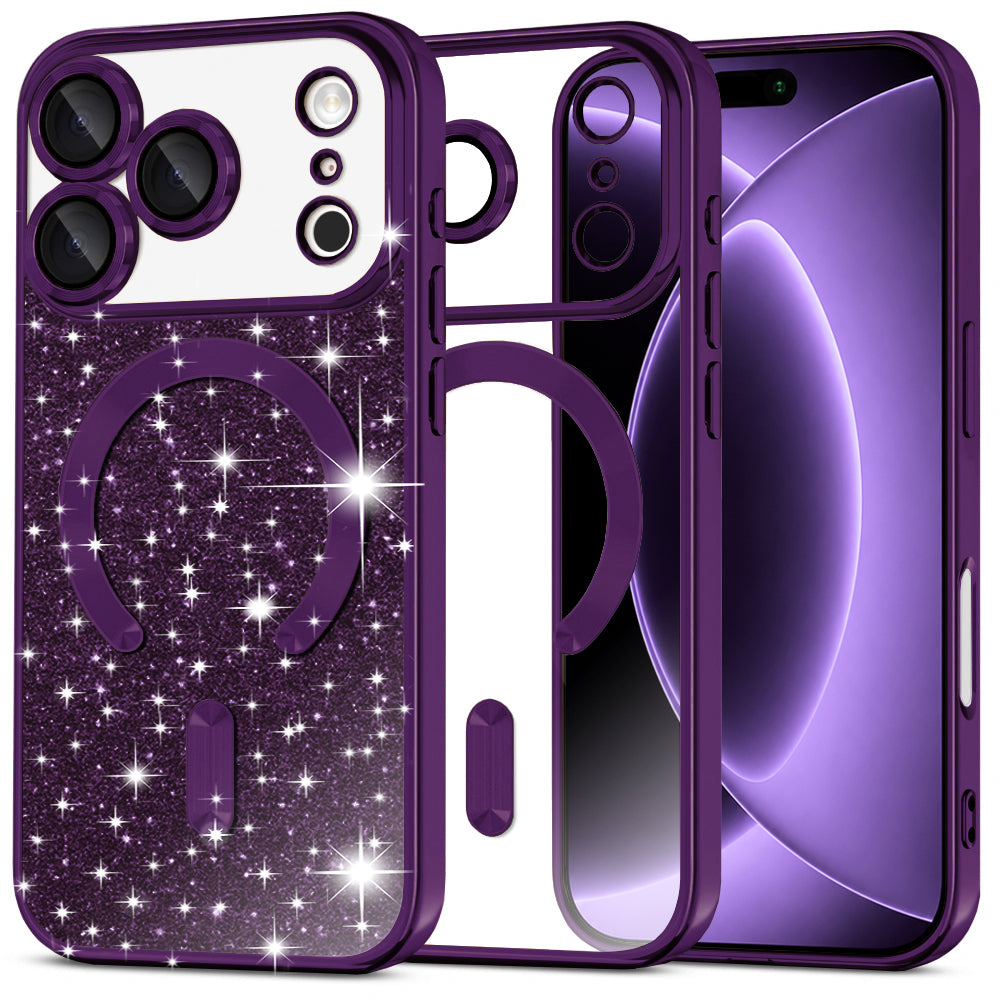 Custodia MagSafe per Apple iPhone 18 Pro / 17 Pro, Techsuit, Luxury Glitter, Viola Scuro