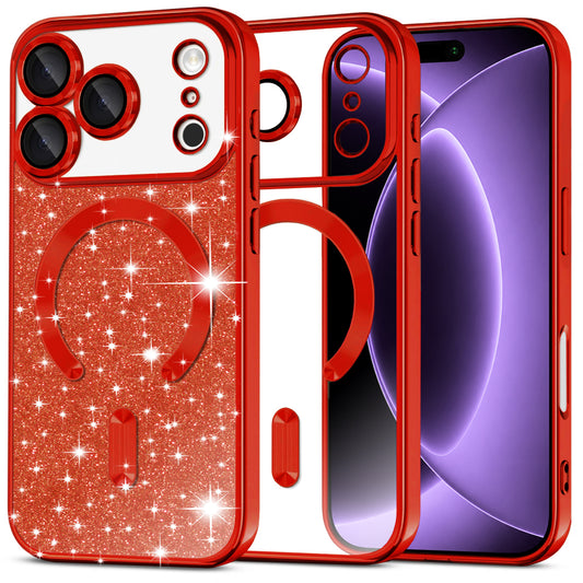 Custodia MagSafe per Apple iPhone 18 Pro / 17 Pro, Techsuit, Luxury Glitter, Rossa