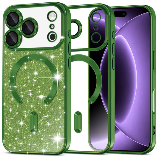 Custodia MagSafe per Apple iPhone 18 Pro / 17 Pro, Techsuit, Luxury Glitter, Verde Scuro