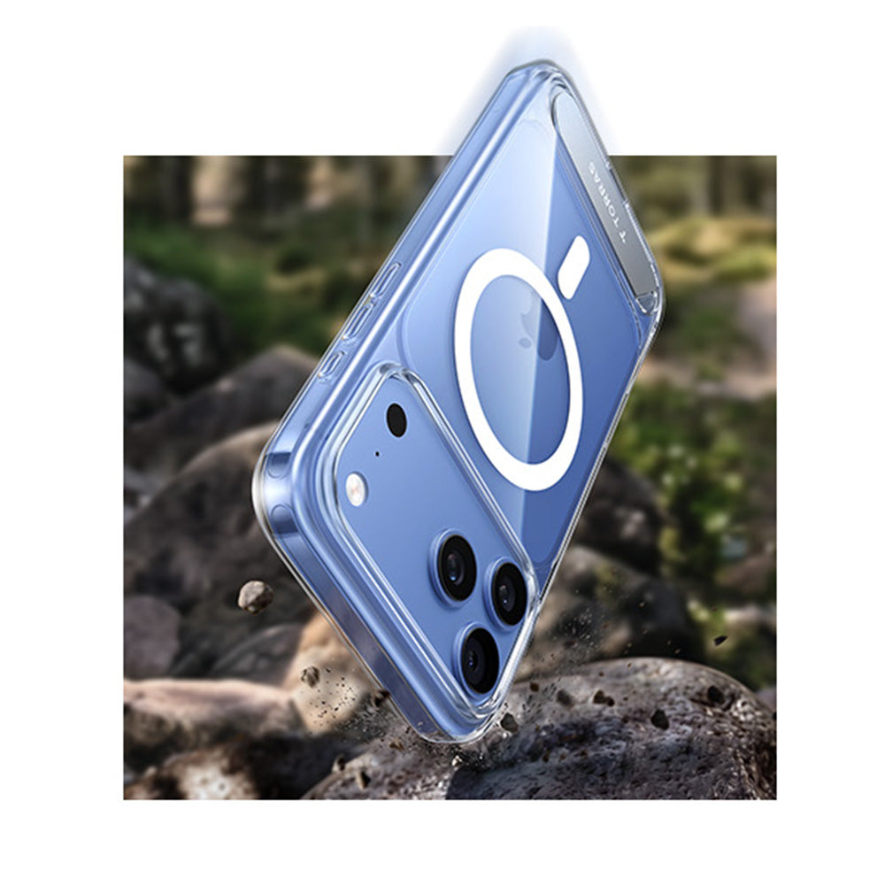 Custodia MagSafe per Apple iPhone 18 Pro / 17 Pro, Torras, Ostand L1 Guardian, Trasparente