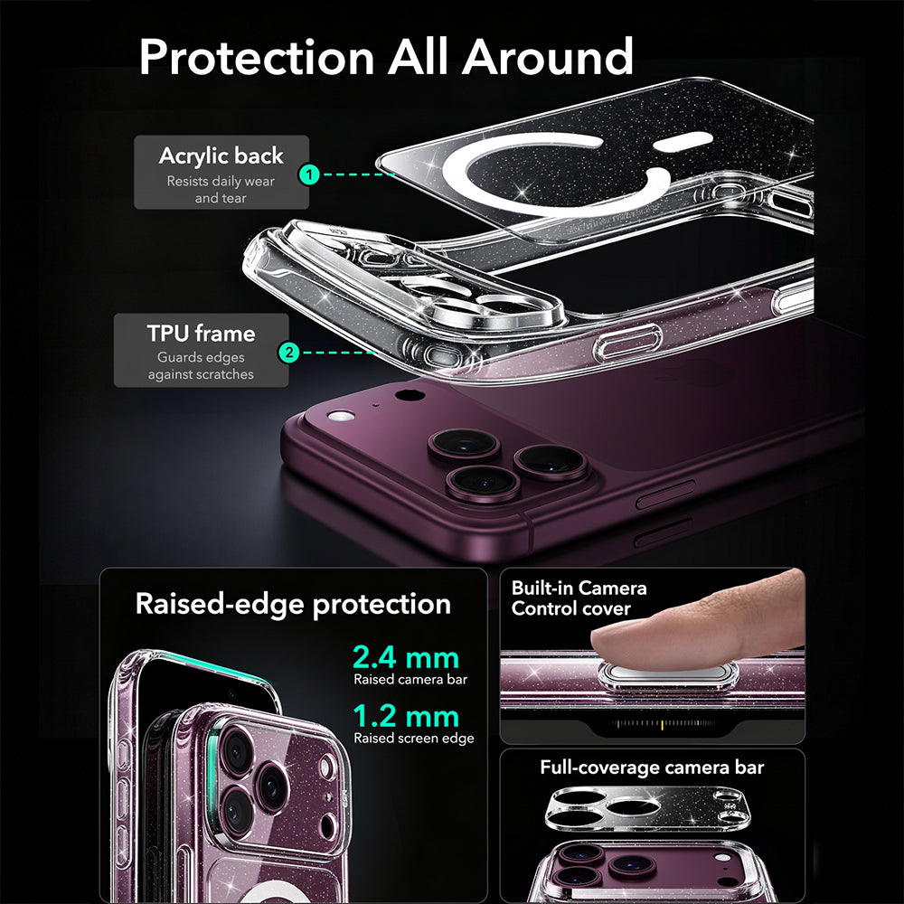 Custodia MagSafe per Apple iPhone 18 Pro Max / 17 Pro Max, ESR, Classic Hybrid Shimmer, Trasparente