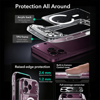 Custodia MagSafe per Apple iPhone 18 Pro Max / 17 Pro Max, ESR, Classic Hybrid Shimmer, Trasparente