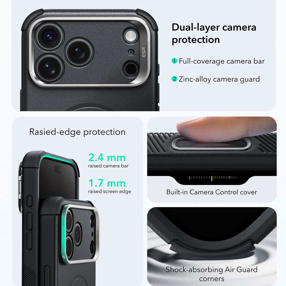 Custodia MagSafe per Apple iPhone 18 Pro Max / 17 Pro Max, ESR, Cyber Armor Kickstand, Nera