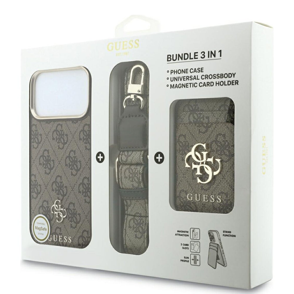 Custodia MagSafe per Apple iPhone 18 Pro Max / 17 Pro Max, Guess, 4G Cardslot & Big Strap, Marrone