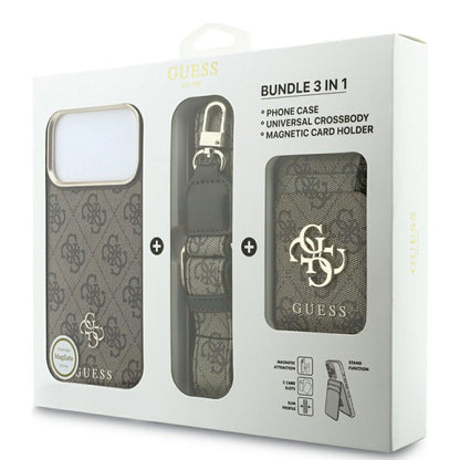 Custodia MagSafe per Apple iPhone 18 Pro Max / 17 Pro Max, Guess, 4G Cardslot & Big Strap, Marrone