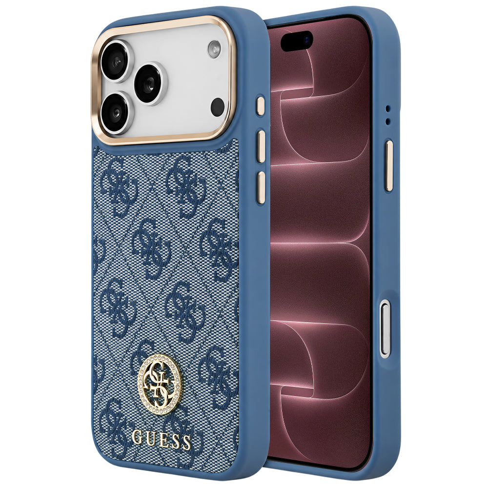 Custodia MagSafe per Apple iPhone 18 Pro Max / 17 Pro Max, Guess, 4G Strass Logo, blu