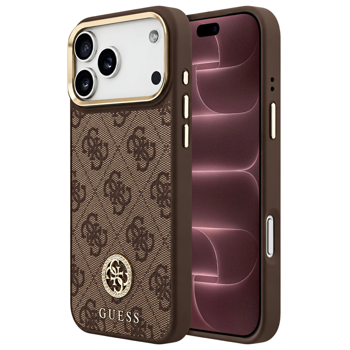 Custodia MagSafe per Apple iPhone 18 Pro Max / 17 Pro Max, Guess, 4G Strass Logo, Marrone