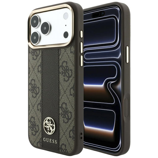 Custodia MagSafe per Apple iPhone 18 Pro Max / 17 Pro Max, Guess, 4G Stripe Round Classic Logo, Marrone