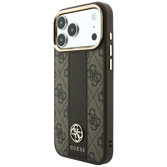 Custodia MagSafe per Apple iPhone 18 Pro Max / 17 Pro Max, Guess, 4G Stripe Round Classic Logo, Marrone