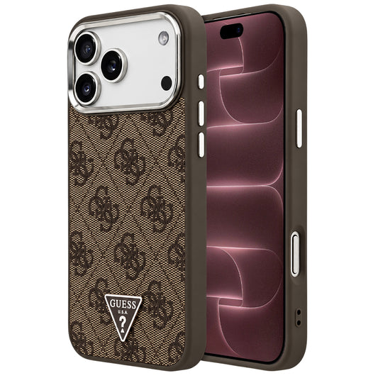 Custodia MagSafe per Apple iPhone 18 Pro Max / 17 Pro Max, Guess, Logo Triangolo 4G, Marrone Argento