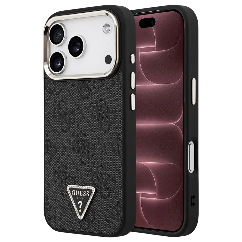 Custodia MagSafe per Apple iPhone 18 Pro Max / 17 Pro Max, Guess, logo triangolare 4G, nera e dorata