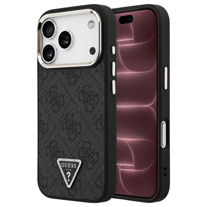 Custodia MagSafe per Apple iPhone 18 Pro Max / 17 Pro Max, Guess, logo triangolare 4G, nera e dorata