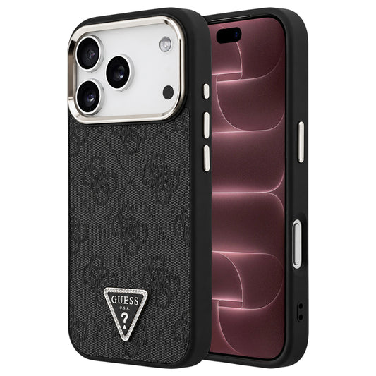 Custodia MagSafe per Apple iPhone 18 Pro Max / 17 Pro Max, Guess, logo triangolare 4G, nera e dorata