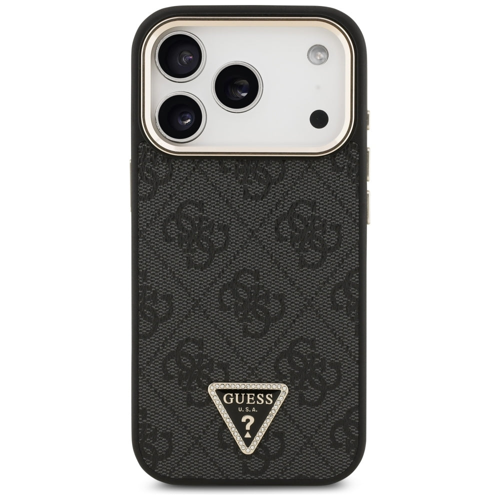 Custodia MagSafe per Apple iPhone 18 Pro Max / 17 Pro Max, Guess, logo triangolare 4G, nera e dorata