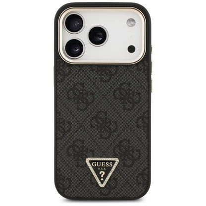 Custodia MagSafe per Apple iPhone 18 Pro Max / 17 Pro Max, Guess, logo triangolare 4G, nera e dorata