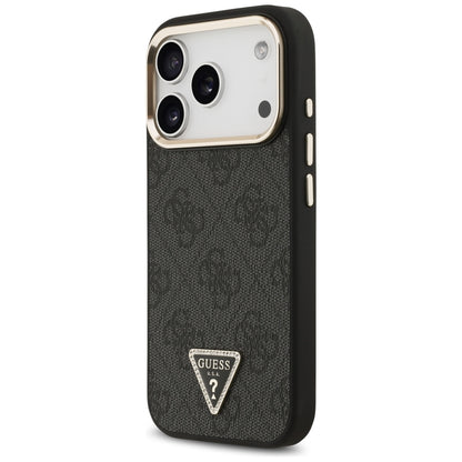Custodia MagSafe per Apple iPhone 18 Pro Max / 17 Pro Max, Guess, logo triangolare 4G, nera e dorata