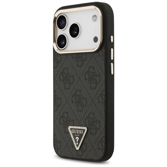 Custodia MagSafe per Apple iPhone 18 Pro Max / 17 Pro Max, Guess, logo triangolare 4G, nera e dorata