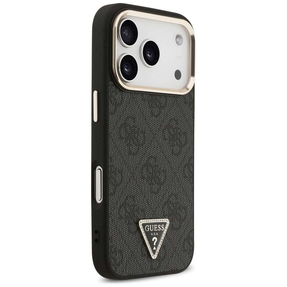 Custodia MagSafe per Apple iPhone 18 Pro Max / 17 Pro Max, Guess, logo triangolare 4G, nera e dorata